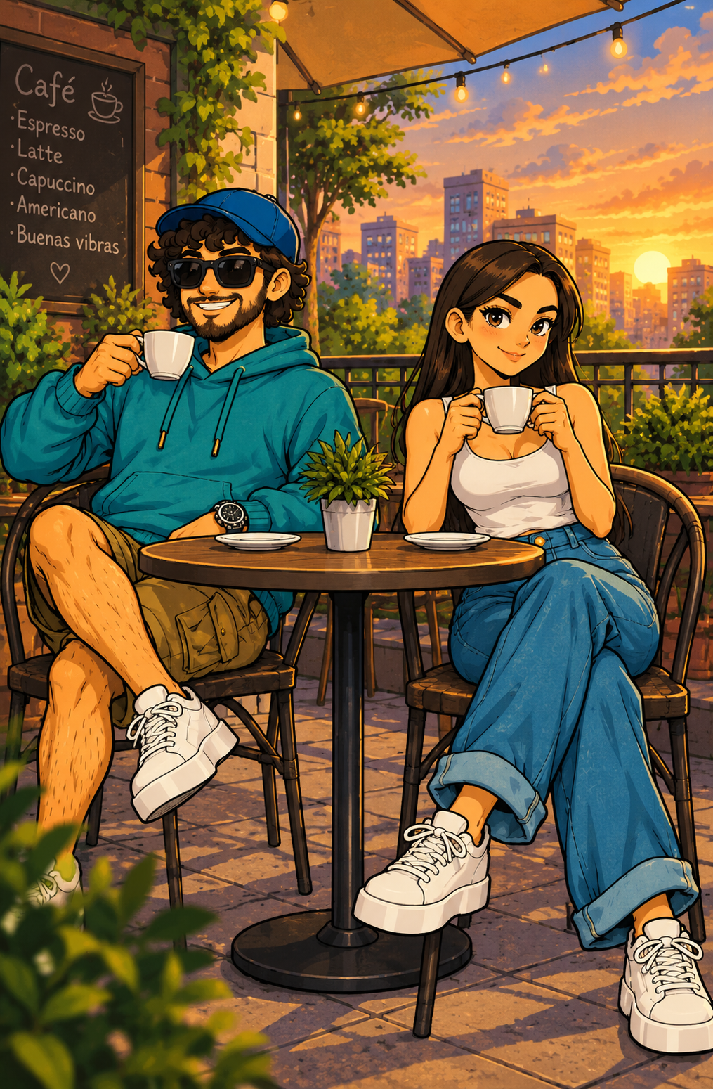 Fox y Rox comparten una conversación tranquila en una terraza